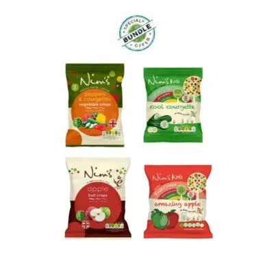 Nim’s Air Dried Crisps: Peppers & Courgettes + Kids Courgette + Apple + Kids Apple