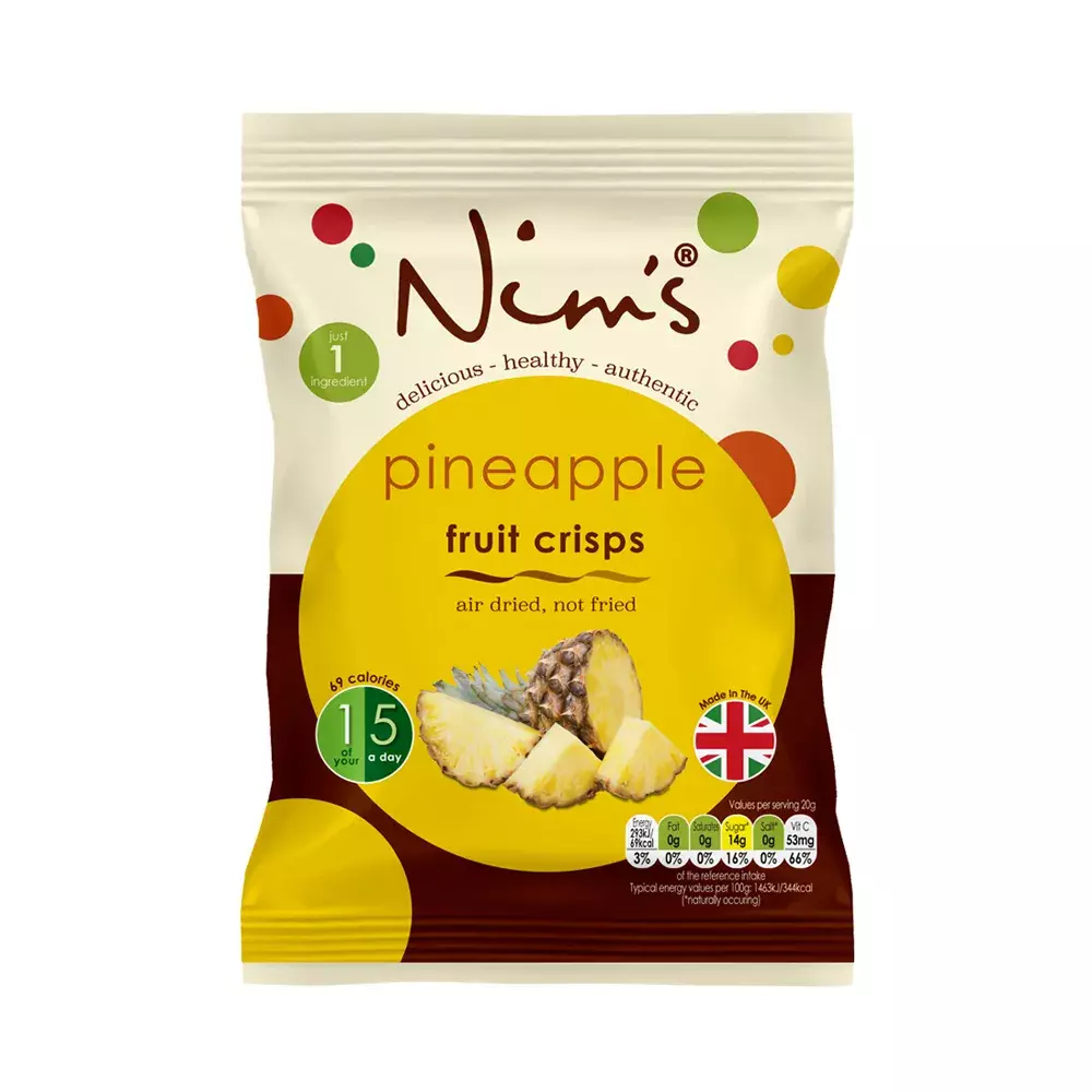 Nim’s Selection Box: Air Dried Pear and Pineapple crisps – 6 Packs each (Box of 12)