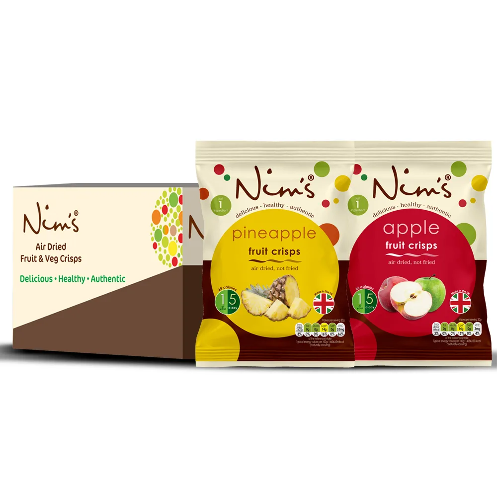 Nim’s dehydrated Apple and Pineapple crisps – Box of 2 to Box of 72