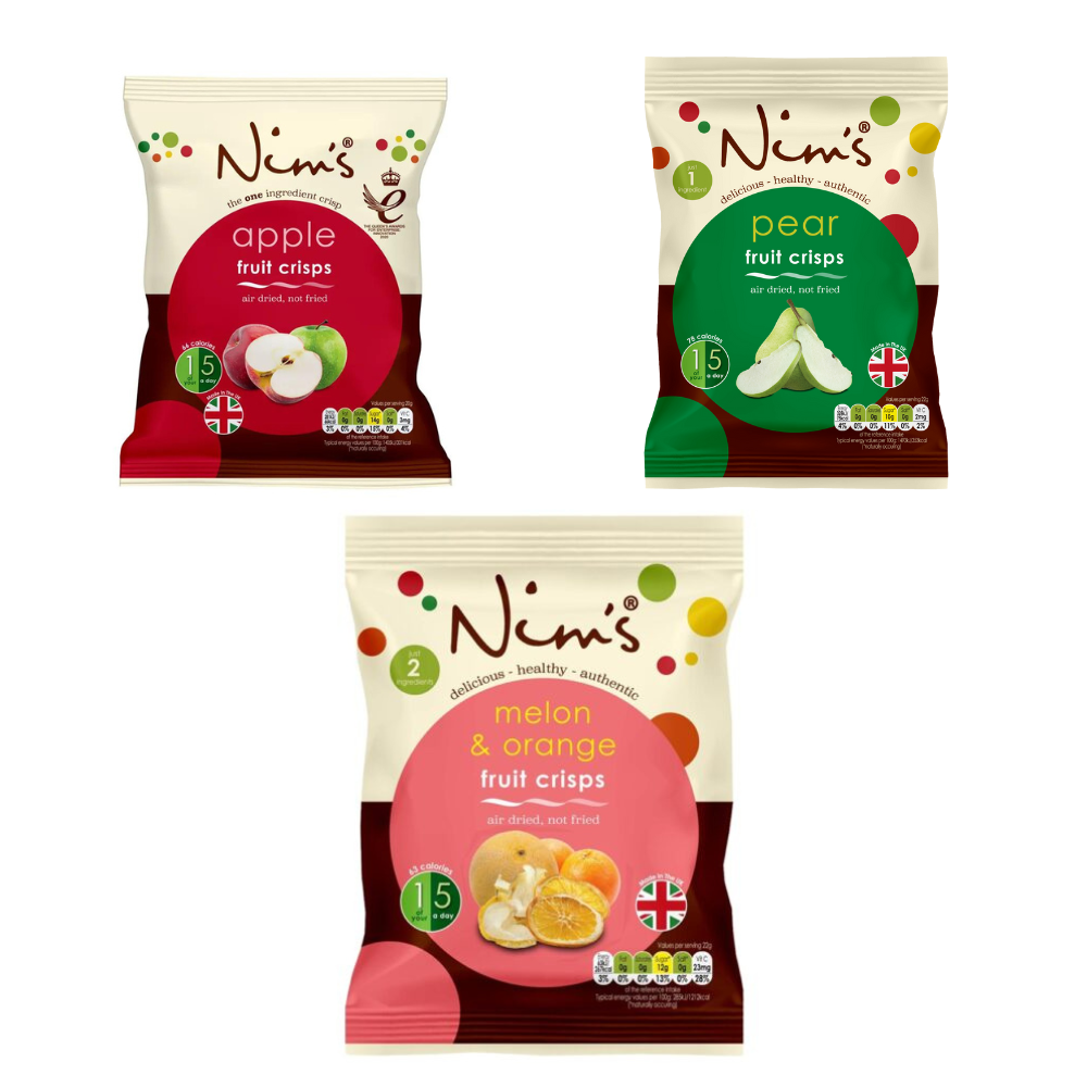 Nim’s Premium 3 Fruit Crisps – Apple, Orange and Melon, Pear – Box Of 12